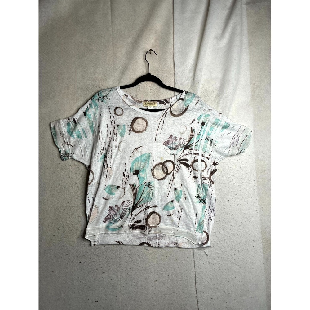 Impulse California Blouse Top Women's Small White Blue Geometric Sequin Pullover